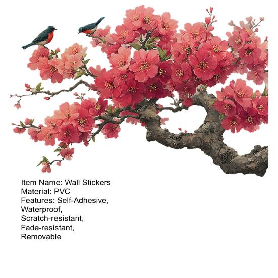Watercolor Floral Branch Wall Decals, Convenient Peel & Stick, Self-Adhesive PVC Stickers for Bedroom, Living Room & Entryway Decor, Waterproof