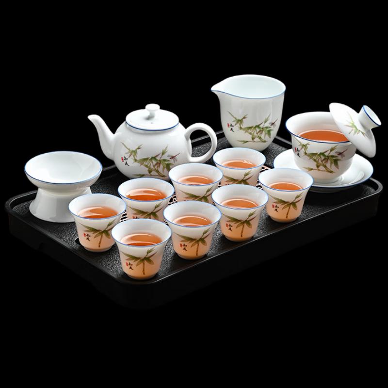 Wo Ding Ice Jade White Porcelain Gongfu Tea Set - Contentment Blue