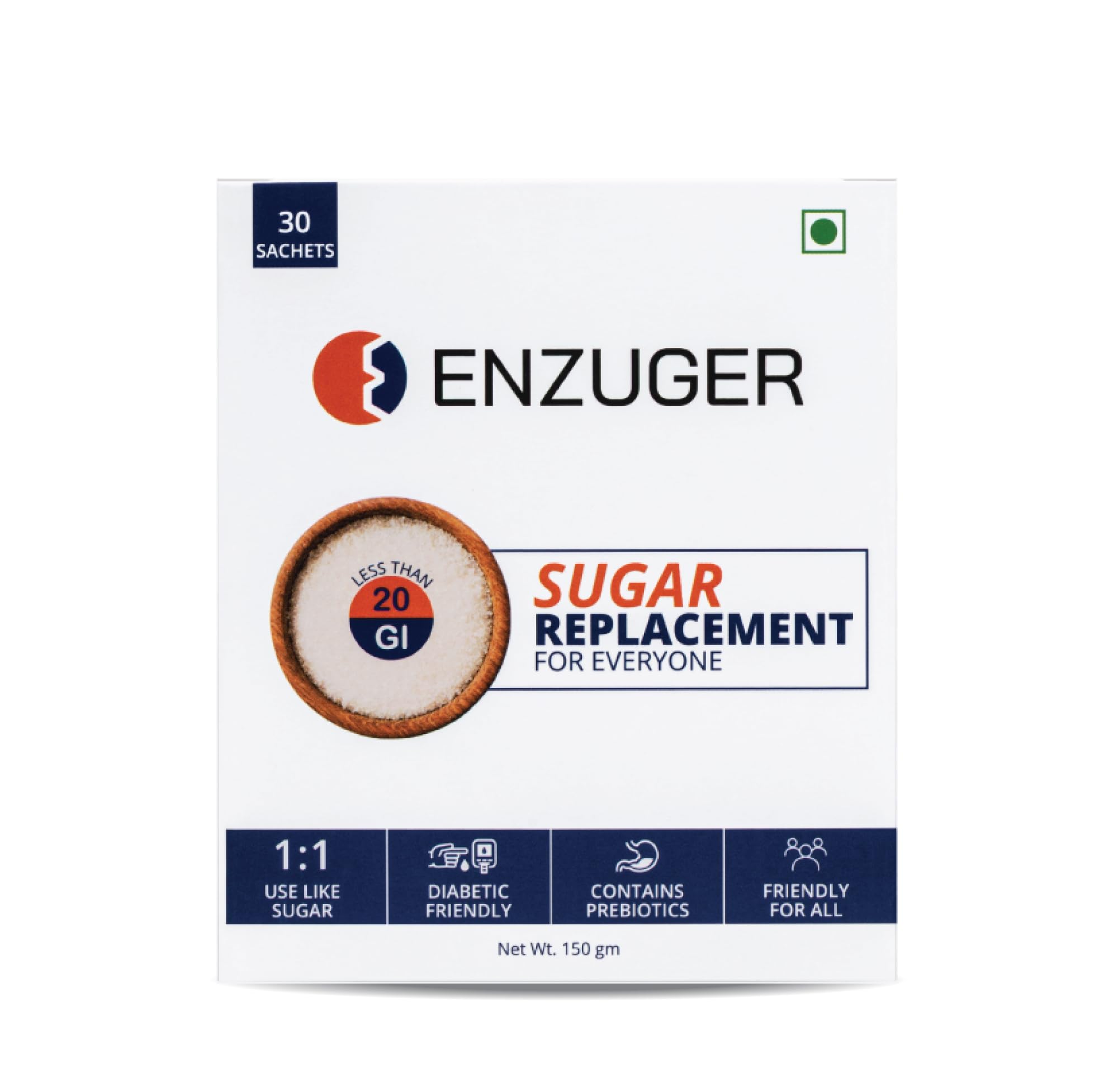 Enzuger 1:1 Sugar Replacement - Natural Low Glycemic Index Sweetener | PCOS & Diabetic-Friendly | No Sugar, No Erythritol, No Artificial Sweeteners