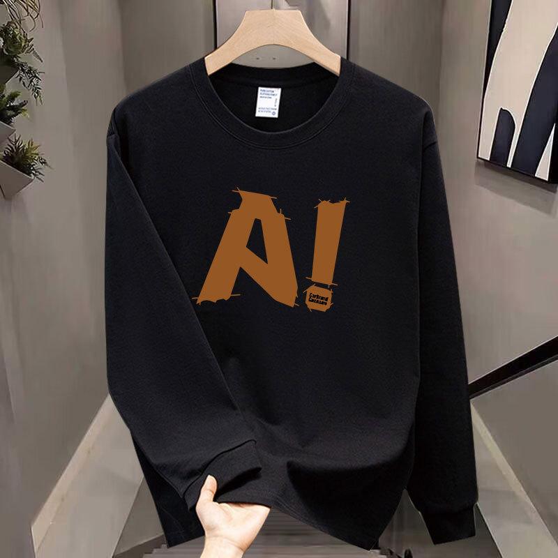 American Cotton T-Shirt Men'S Business Long-Sleeved Fashion Trend Top Autumn And Winter Men'S And Women'S Crew Neck Sweater