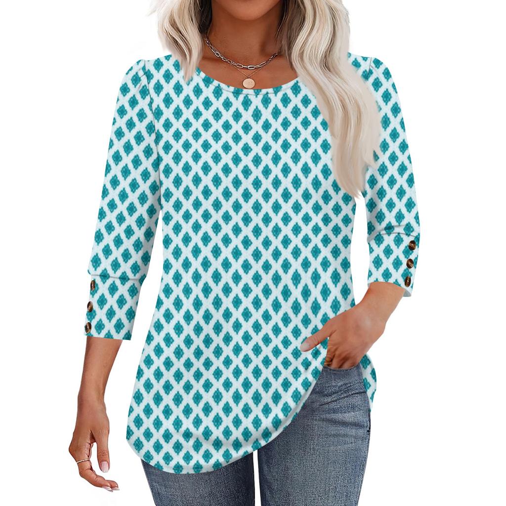 Womens Tops 3/4 Sleeve With Buttons Casual Blouses Summer Outfits Beach Vacation Clothes