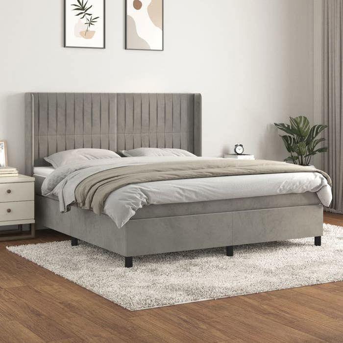 Maison Exclusive - Sommier à lattes de lit et matelas Gris clair 180x200cm Velours