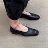 Sheepskin version~ Small square head minimalist flat shoes, one pedal, shallow mouth French temperament single shoes, women's commuting small leather