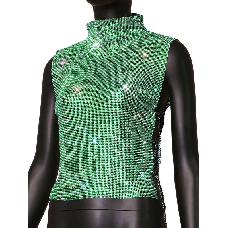 Amazon Cross-Border New Product Metal Vest Full of Rhinestones High-Neck Top Christmas Hot Girl Party Rhinestone Vest Top