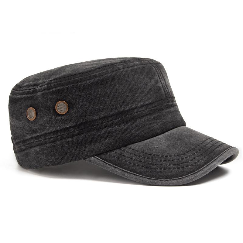 Men's Vintage Washed Cotton Flat Top Hat Sunshade Duckbill Cap for Outdoor and Military Use