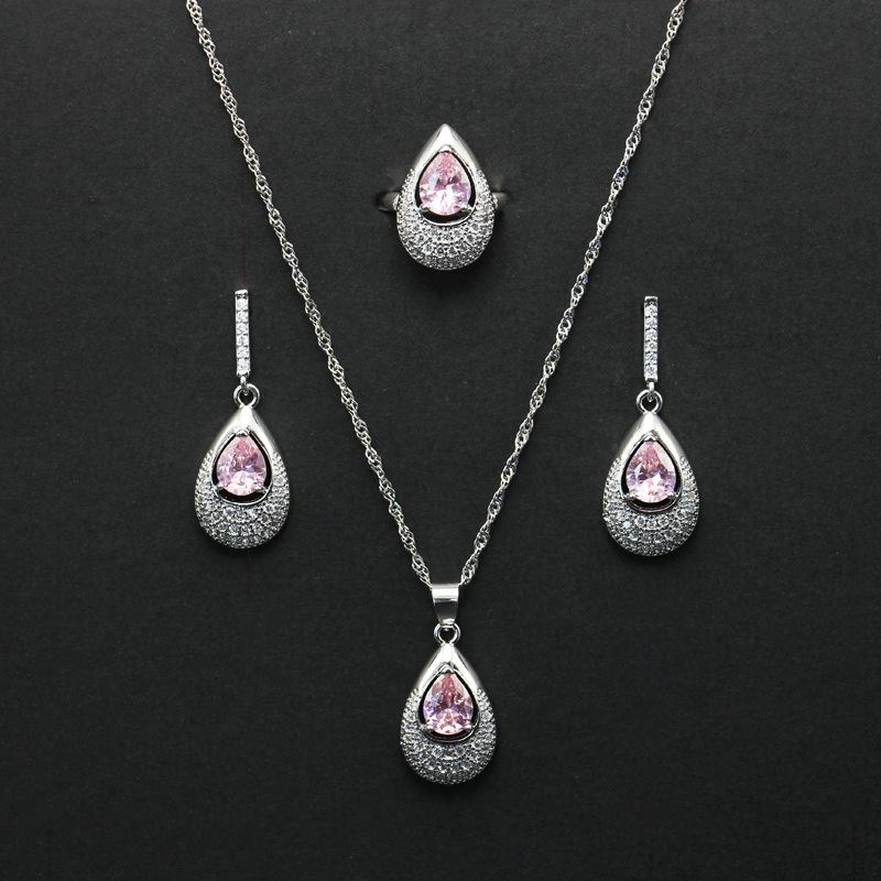 European and American Jewelry Temperament Fashionable Metal Sparkling Diamond Jewelry Water Droplet Gemstone Necklace Ring