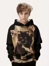 Children's Clothing Hoodies Long Sleeve Children's Sweatshirt Cartoon Children's Fashion Cat Print Girls' Summer Clothes Boy Top