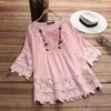 Plus Size Elegant Blouse, Women's Plus Floral Appliques Contrast Guipure Lace Short Sleeve Tie Neck Top