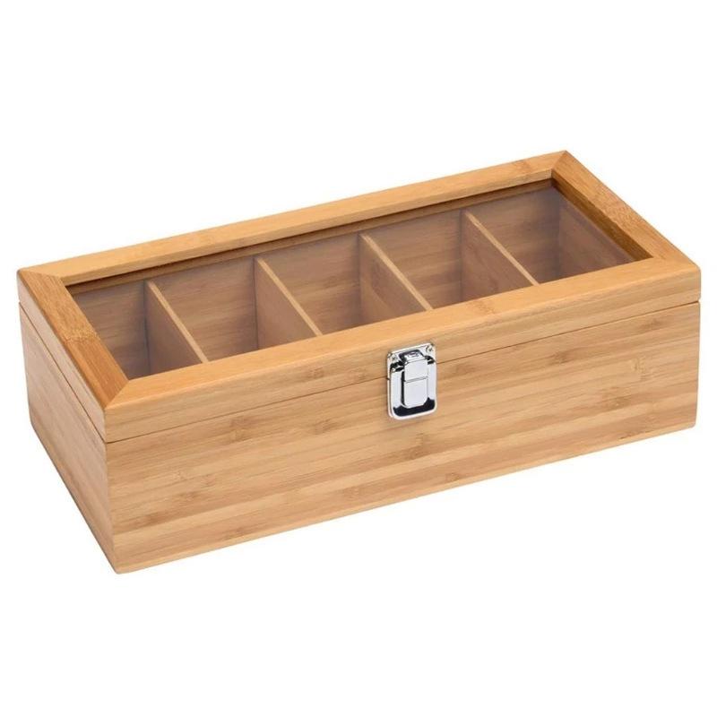 Acrylic Bamboo Multi-Compartment Tea and Coffee Storage Box & Desktop Shelf