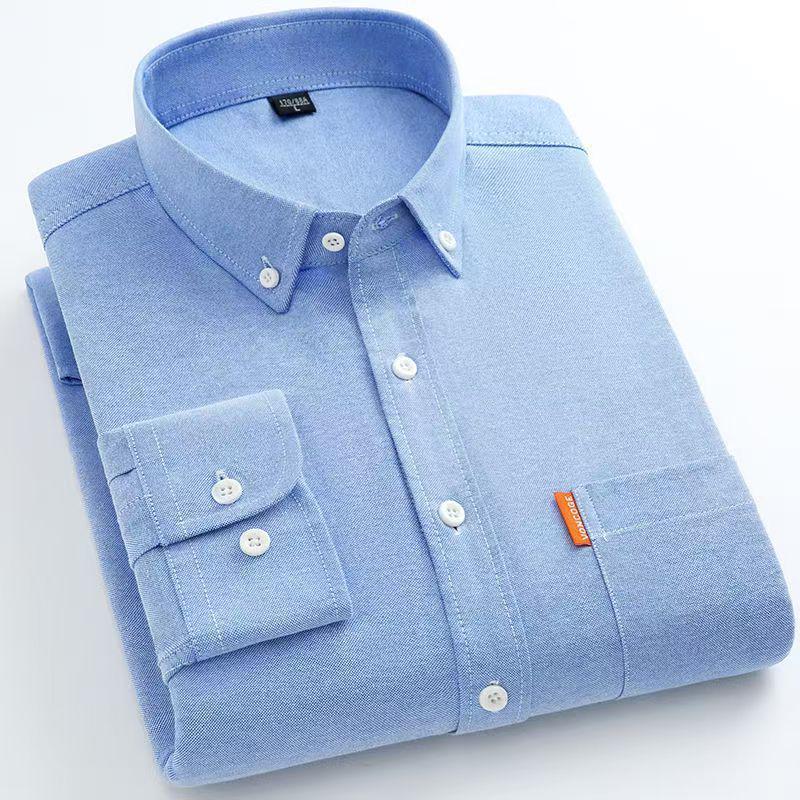 Men's Versatile Long-Sleeve Cotton Oxford Shirt - Solid Color for Spring & Autumn Business Casual