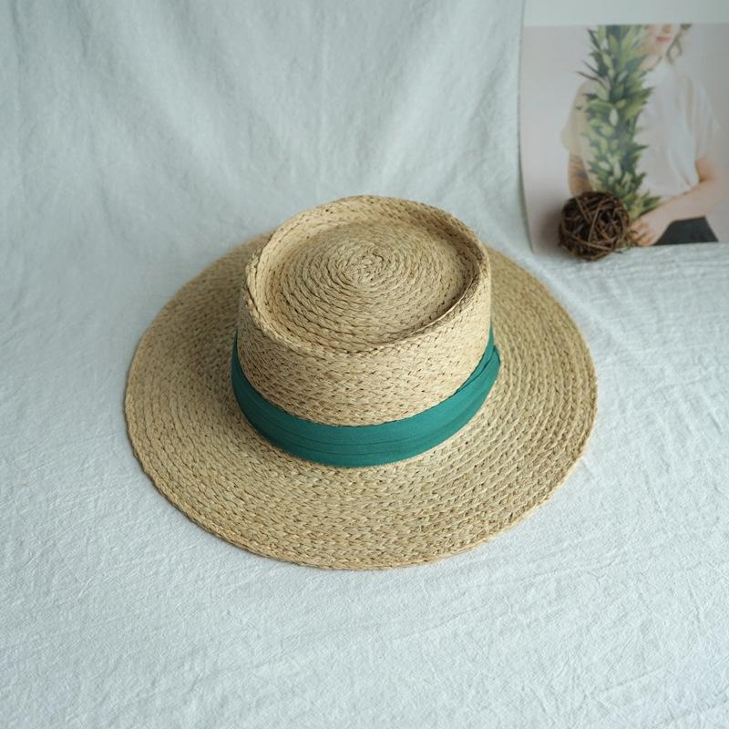 

Foreign Trade Export Men S And Women S Versatile Raffia Flat Top Top Hat Straw Sun Hat Sunshade Resort Beach Panama Hat M（56-58cm）