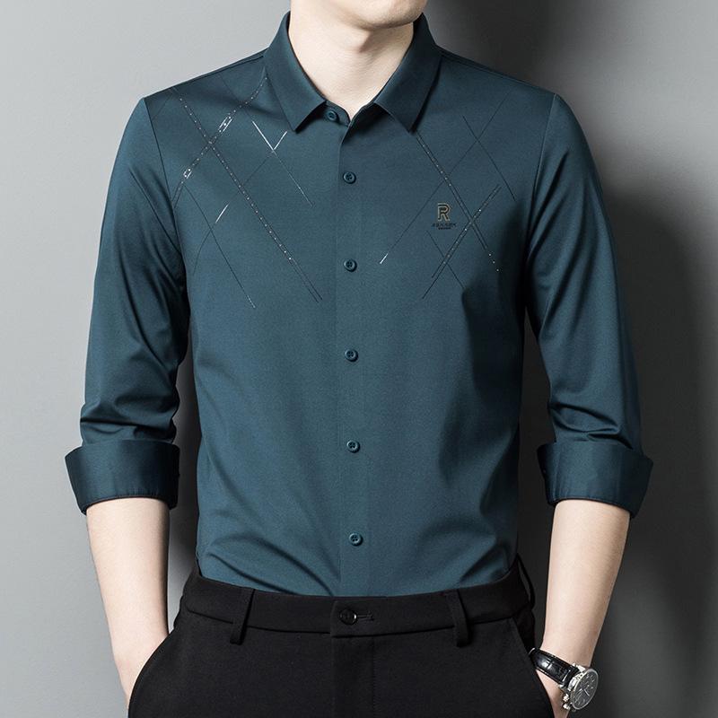 Spring and Autumn Striped Long-sleeved Men's Lapel Shirts for Young and Middle-aged Business Casual Dad Base Shirts