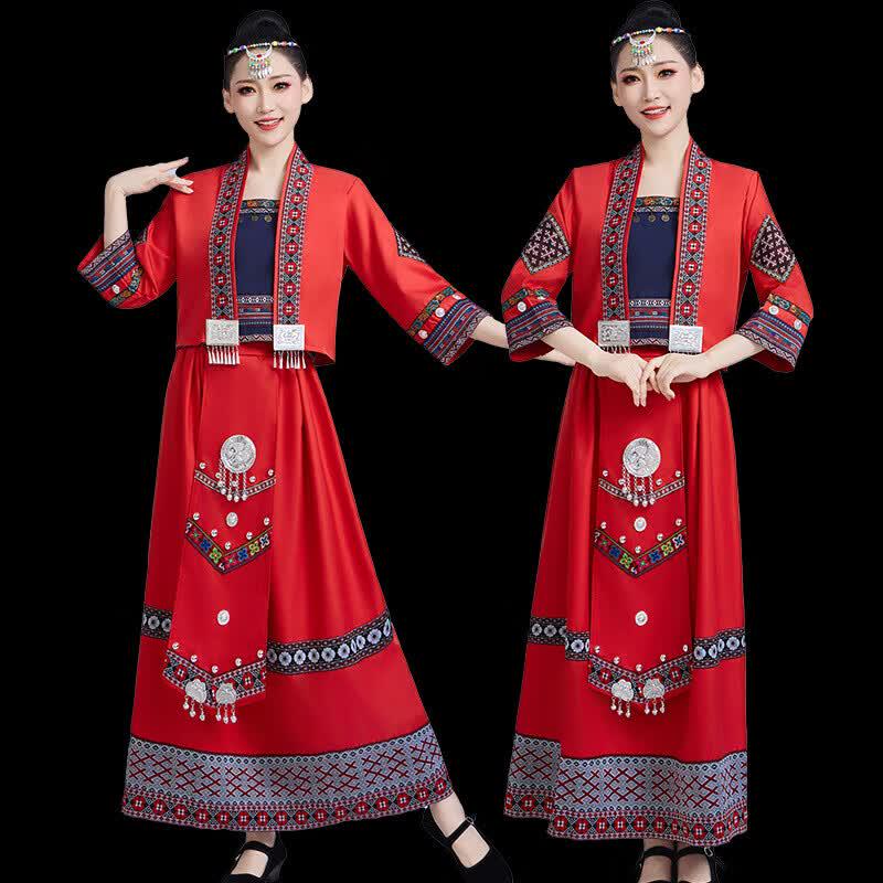 Miao Ethnic Dance Costume Long Dress