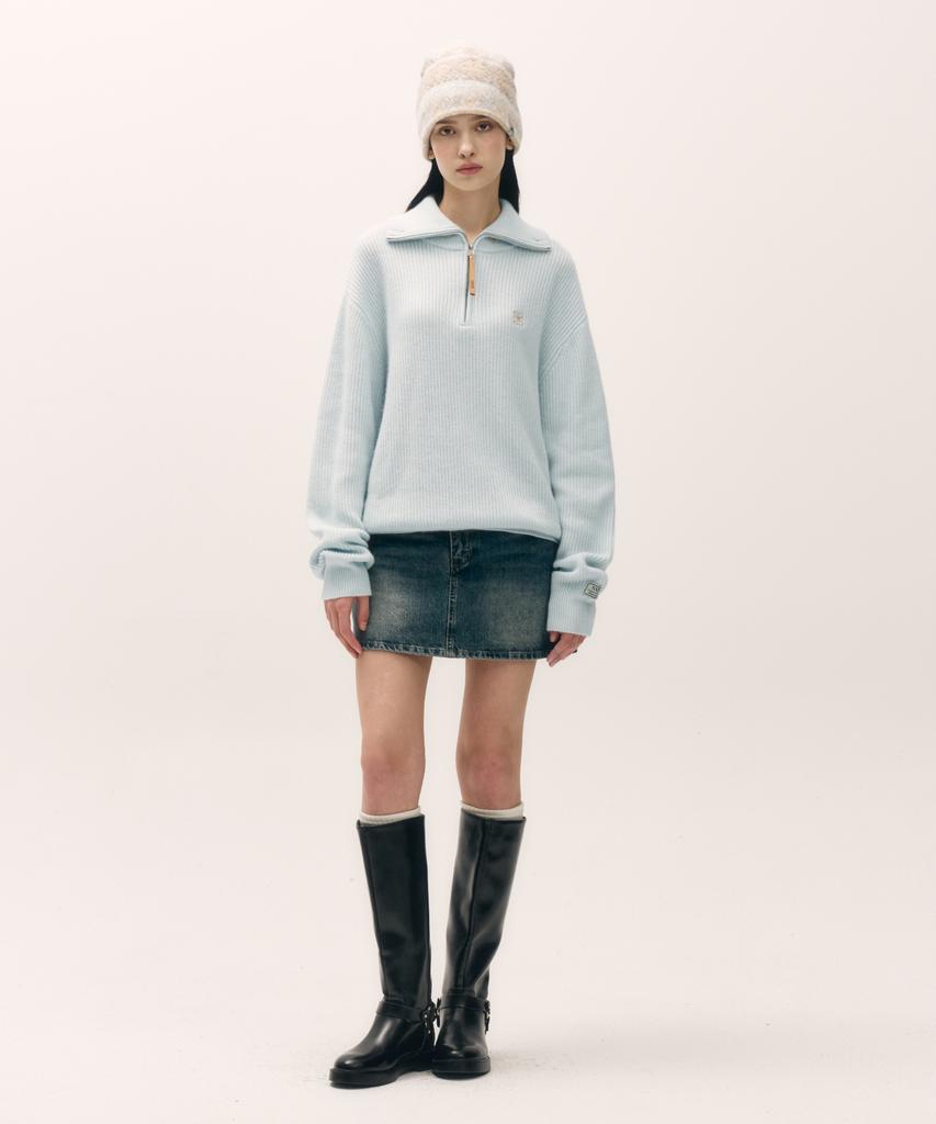 Seteo Button-Up Sailor Half Knit Zip-Up Light Blue