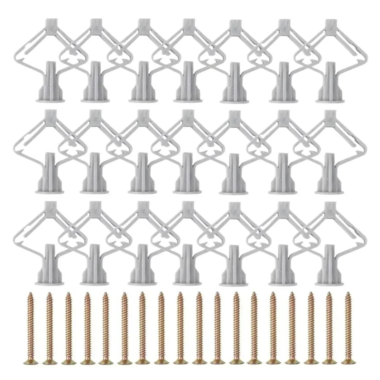 Plastic Expansion Pipe Butterfly Shape Expansion Nail Gypsum Board Hollow Wall Expansion Plugs Furniture Hardware Fixed Tools 20PCS-(10 Sets) серый