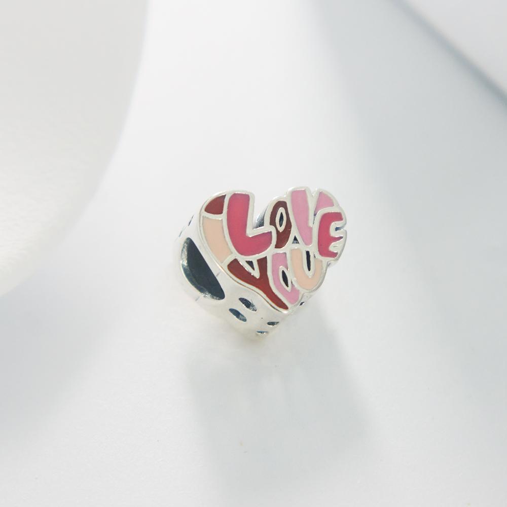 Copper Charms Zircon Pink Love Heart Pendants Beads Fit Originalbracelet Bangle Diy Jewelry For Women Gift