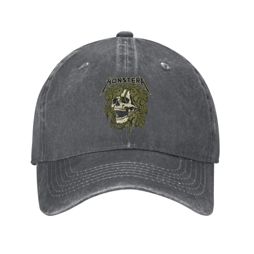 Funny Skull Monstera Plant Lover Gardener Grunge Washed Baseball Cap  Streetwear Sun Trucker Hat Summer Unisex-Teens Hippie Cap