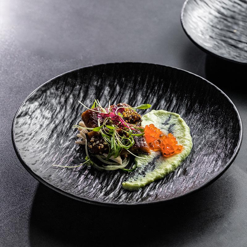 Japanese Rock Pattern Ceramic Dinner Plate – High-End Steak & Salad Dish