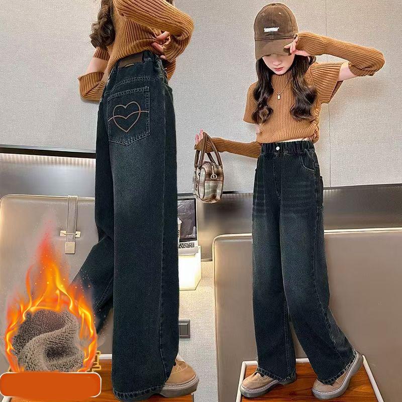 

Детские утепленные джинсы в корейском стиле для девочек, теплые и плотные джинсовые брюки для девочек, зимние брюки для детей и подростков 160