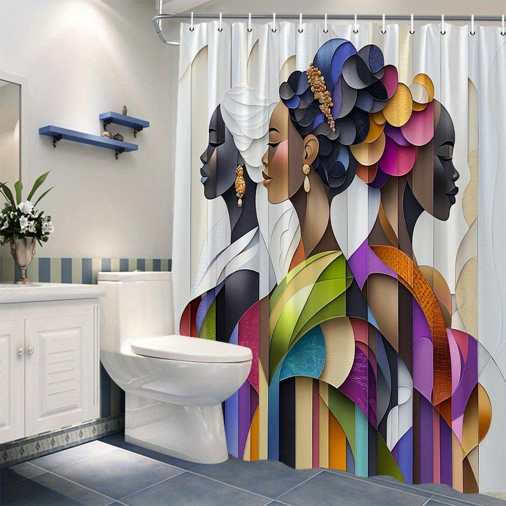 African American Shower Curtain Abstract Portrait Including Hooks For Bathroom And Patio Decorative Shower Curtain