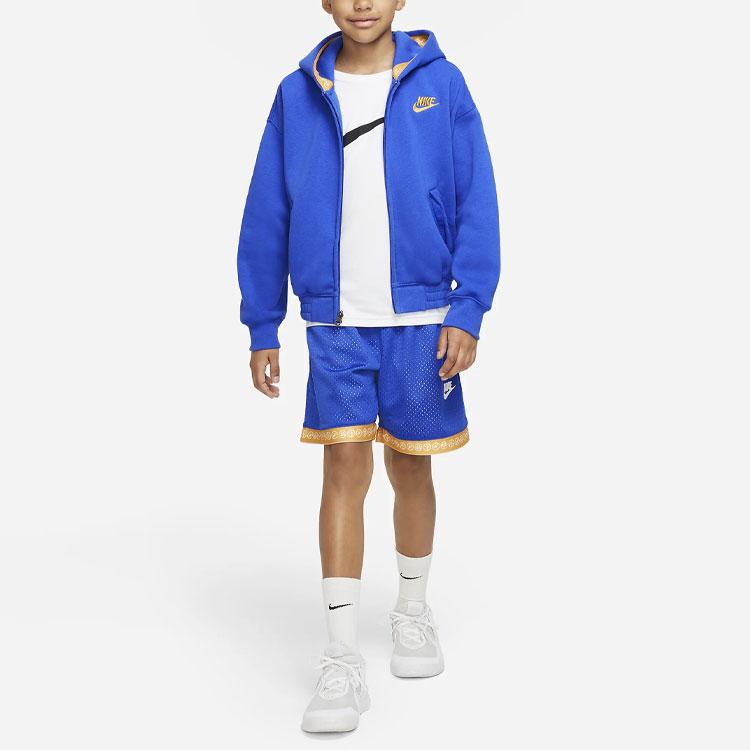 Nike Culture Of Basketball Logo Print Hooded Loose Jacket Kids jackets Blue DQ8802-480