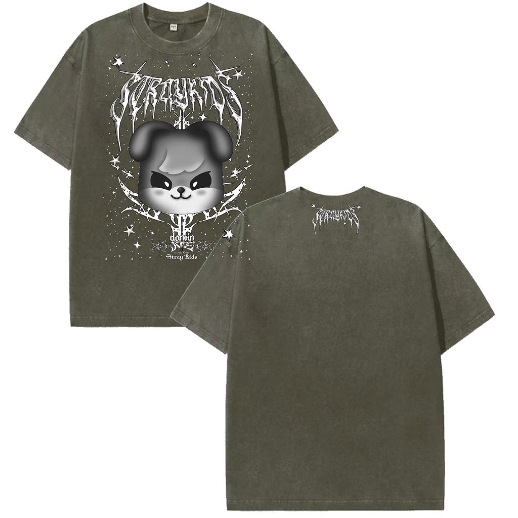 Washed Stray Kids Evil Skzoo Combo Peripheral Print Summer Short Sleeve