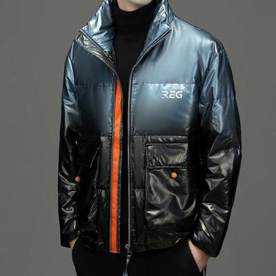 Cambiamento Graduale Blu Lucido Piumino Uomo Tendenza Invernale Uomo e Donna Uguale Piuma d'Anatra Bianca Ispessito Collo Rialzato Cappotto Corto Invernale