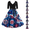 Women's Casual Fashion V-neck Retro Short-sleeved Dress With Flag Independence Day Print