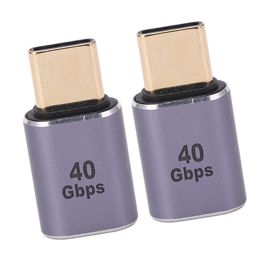 2Pcs Mini USB C Adapter 40Gbps Straight Alloy Shell Type C Male To Type C Female Adapter Connector