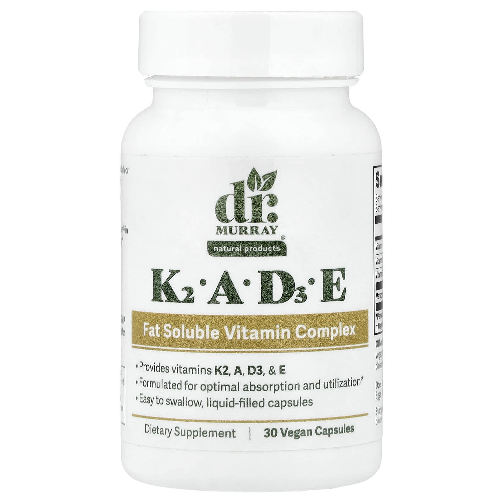 Dr. Murray's K2, A, D3, E, Plantaardige Capsules, 30 Tabletten