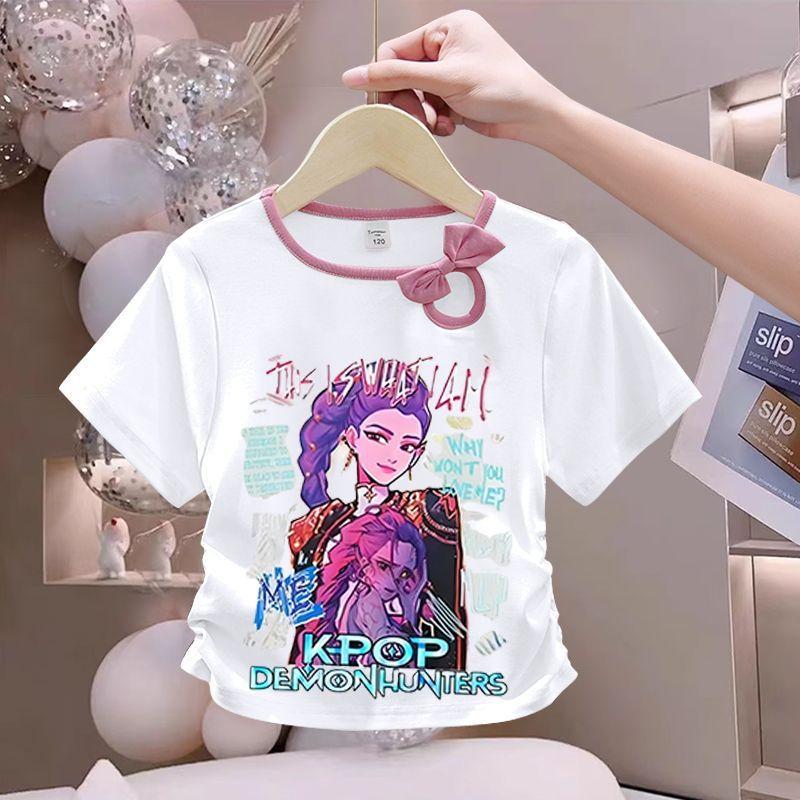 Girls' Fashionized Witch-Hunting Girl Group Top - Summer Children's Round-neck Short-sleeved Pure Cotton T-shirt