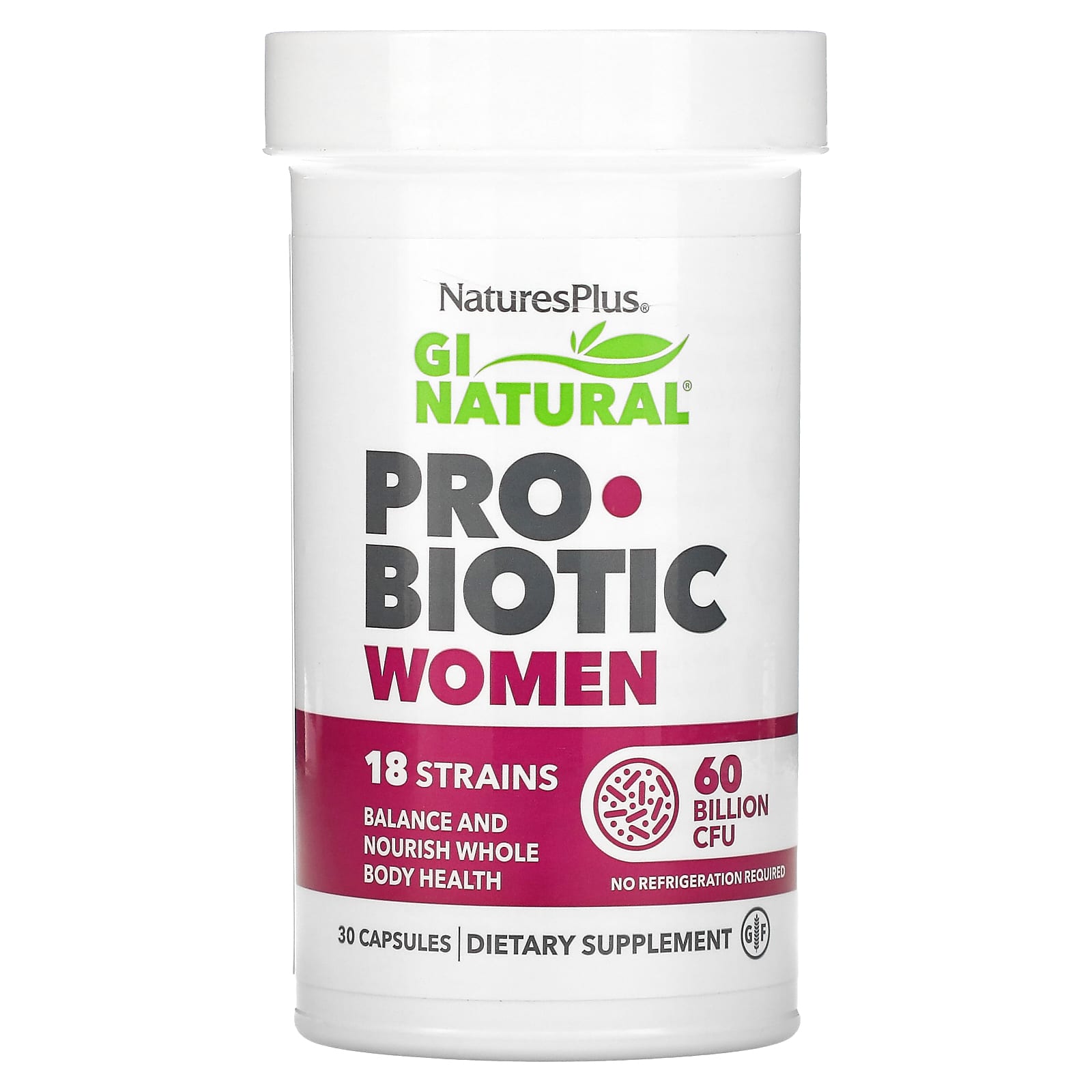 

NaturesPlus, GI Natural Women s Probiotic, 60 Billion CFU, 30 Capsules