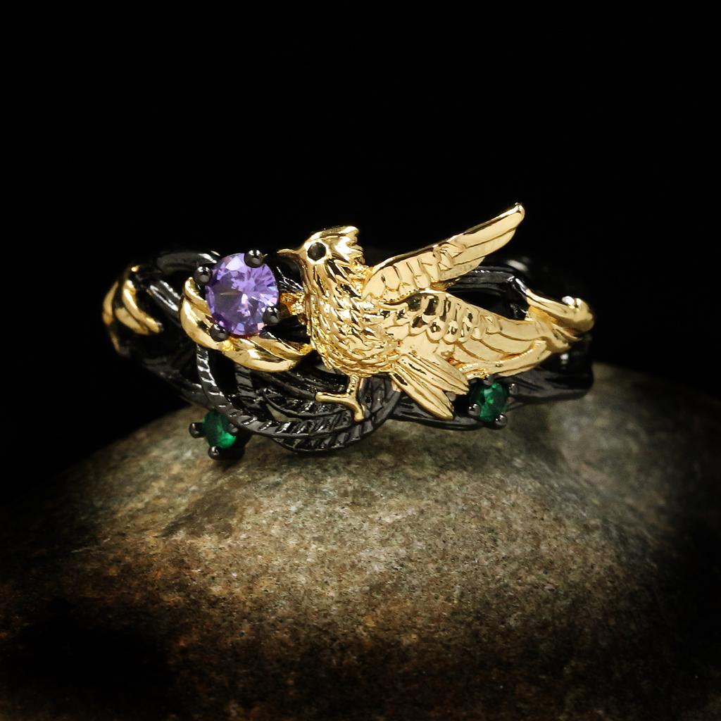 New Creative and Lively Hummingbird Ring Between Fingers Korean Version of Glue Contrasting Color Ring Goddess Jewelry