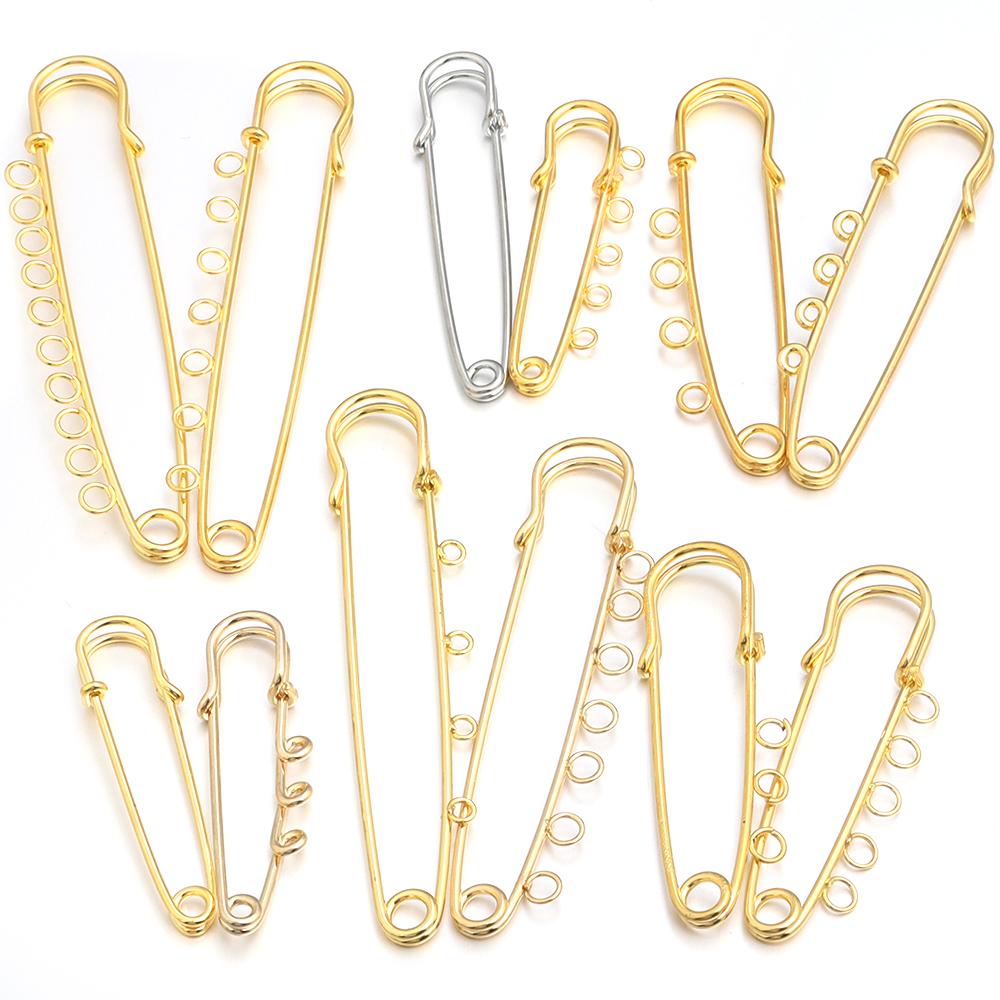 5-10pcs/lot Gold Safety Pins Brooches Blank Base Brooch Pin with Holes Fasteners Pin For DIY Jewelry Making Supplies Accessories