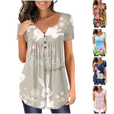 Fashion Women's EasterPrint Autumn And Winter Casual Round Neck Printed Short Sleeve Top