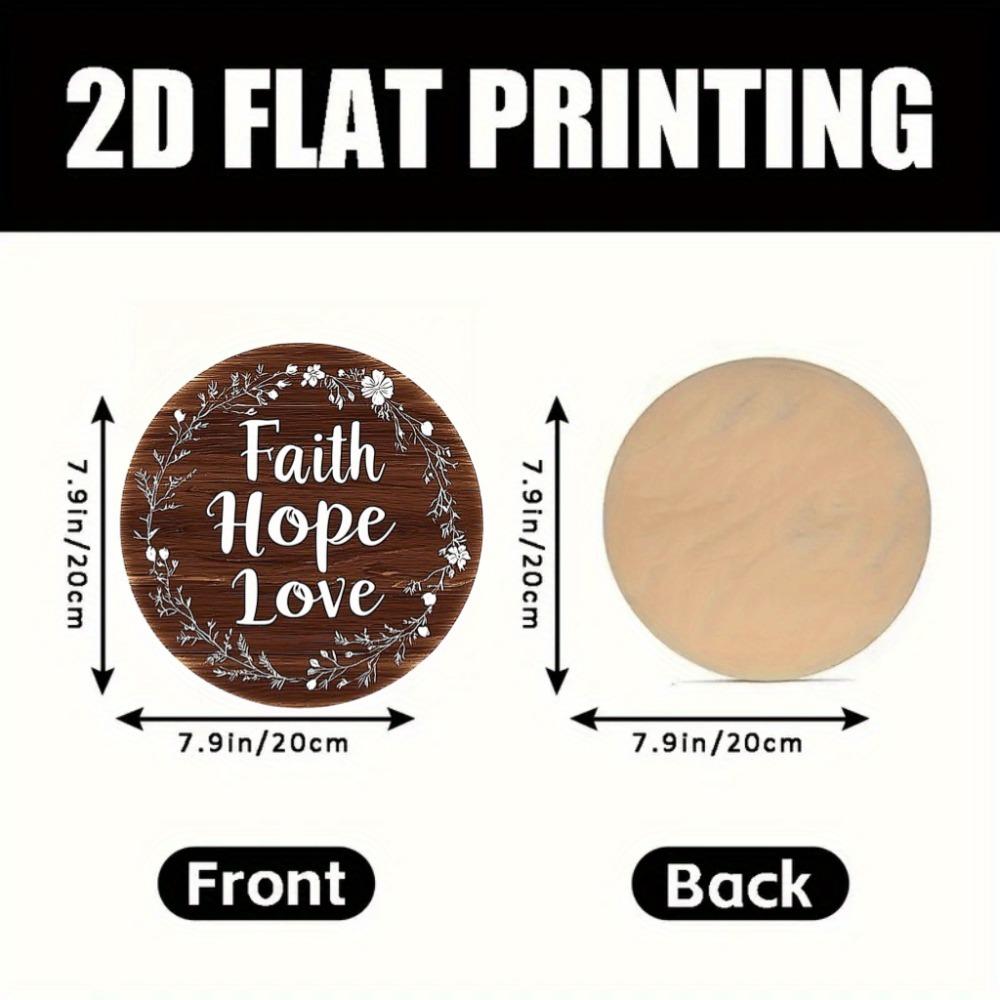 2D Flat 8IN Round Wood Sign Faith Hope Love Wreath Church Home Cafe Decor Wedding Mother Day Gift