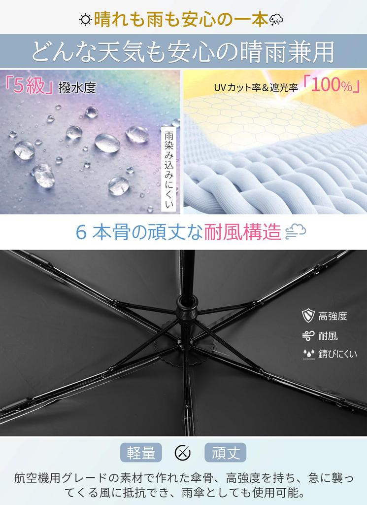 Foldable Easy to Fold UV Rain or Automatic Complete Sun Heat x Quick-to-Fold Umbrella Parasol, Ultra-lightweight, (225g), 100% Protection, Shine,