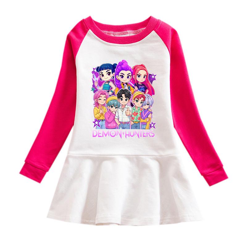 Multi-color Girls Kpop Rumi Zoey Mira Hunters Print Pleat Mesh Dress