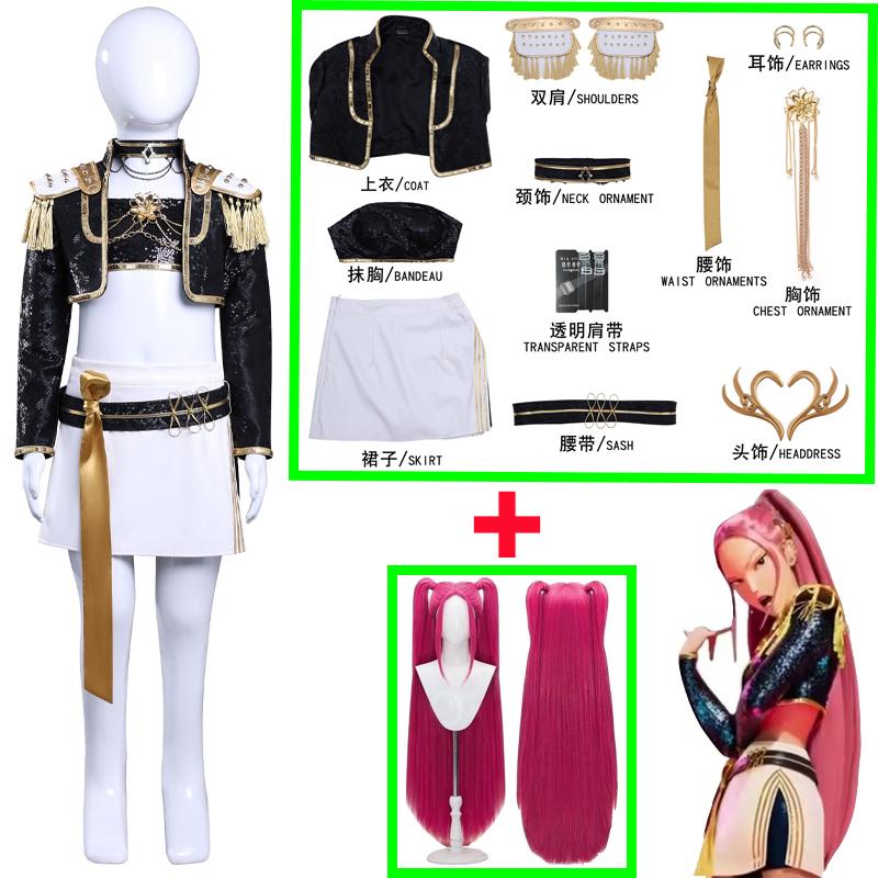Anime K-POP Caçadores de Demônios Crianças Meninas Fantasia Cosplay Rumi Zoey Mira Roupa Infantil de Role Playing Festa Uniforme Preto Dourado Brilhante