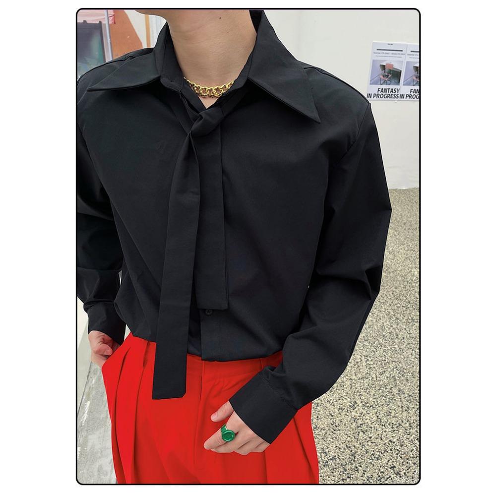 

Рубашка с длинным рукавом Мужская Корейская Свободного Покроя Маленький Ароматный Стиль Куртка Модная Рубашка в Гонконгском Стиле XXL чёрный