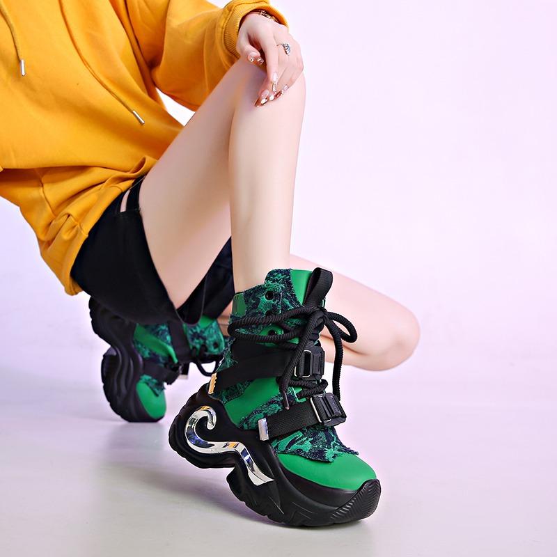 Fashion Winter Chunky Boots For Women Thick Plush Warm Snow Ankle Boots 8CM Wedges Leather High Platform Sneakers Woman Motorcycle Shoes