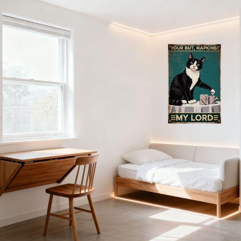 Vintage Retro Black & White Cat Toilet Paper Tin Sign 'YOUR BUT, NAPKINS!!' Metal Poster for Bar Pub Home Wall Decor 8x12 Inch