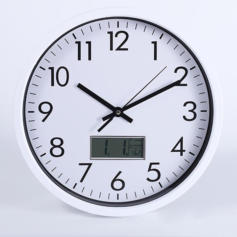 10, 12, 14-Inch Round LCD Calendar Clock - Modern Minimalist Design for Bedroom & Living Room