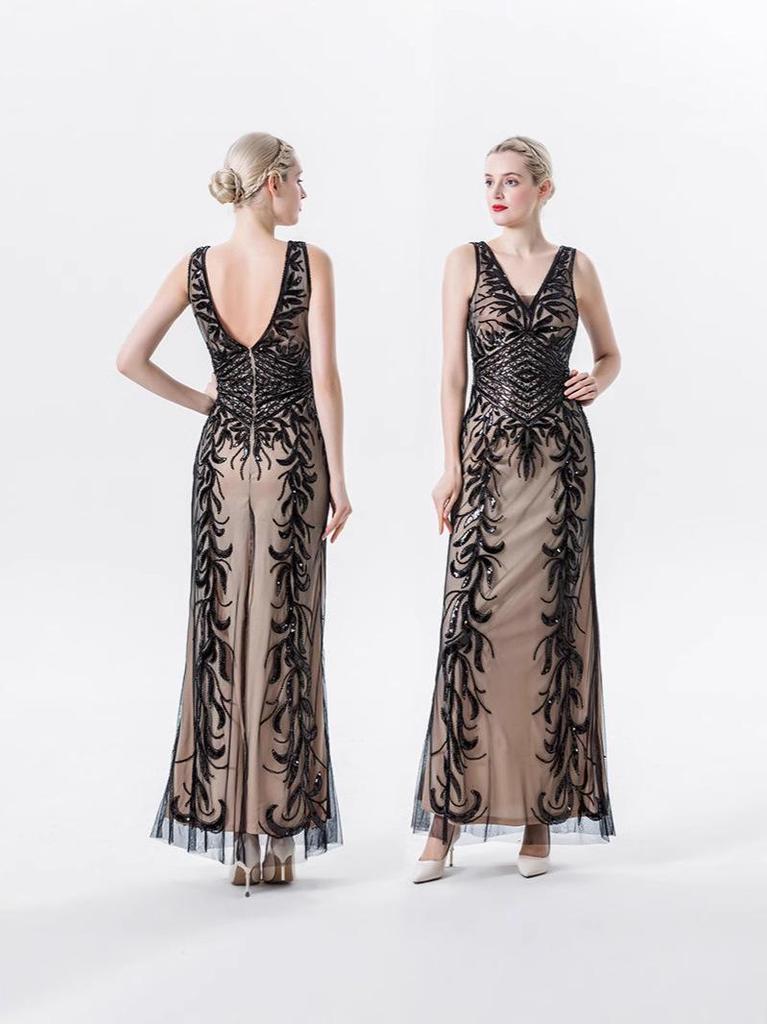 Elegant Deep V Sequin Gown for Evening, Party, Dance, and Formal Events