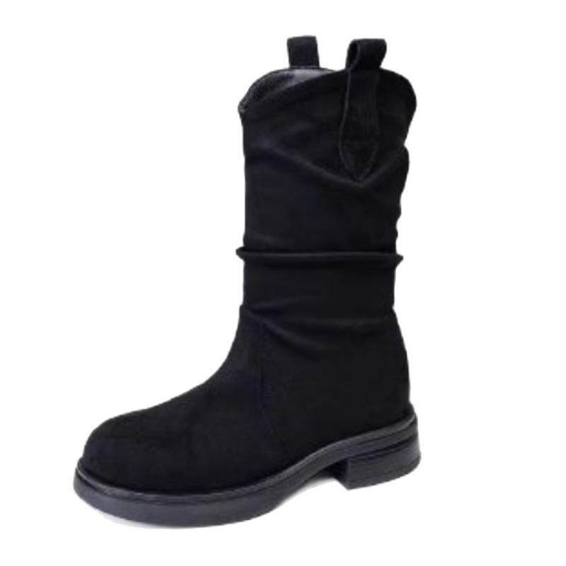 Versatile Thick-soled Non-slip High Boots Women's Winter Velvet Medium Boots Flat-bottomed Thin Boots Warm Elastic Fashion Boots