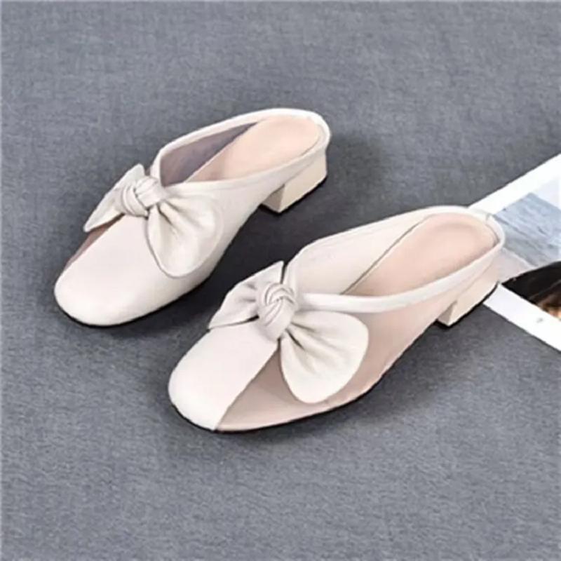 women fashion yellow round toe bow tie spring slip on square heel shoes lady classic black mesh breathable shoes ab640