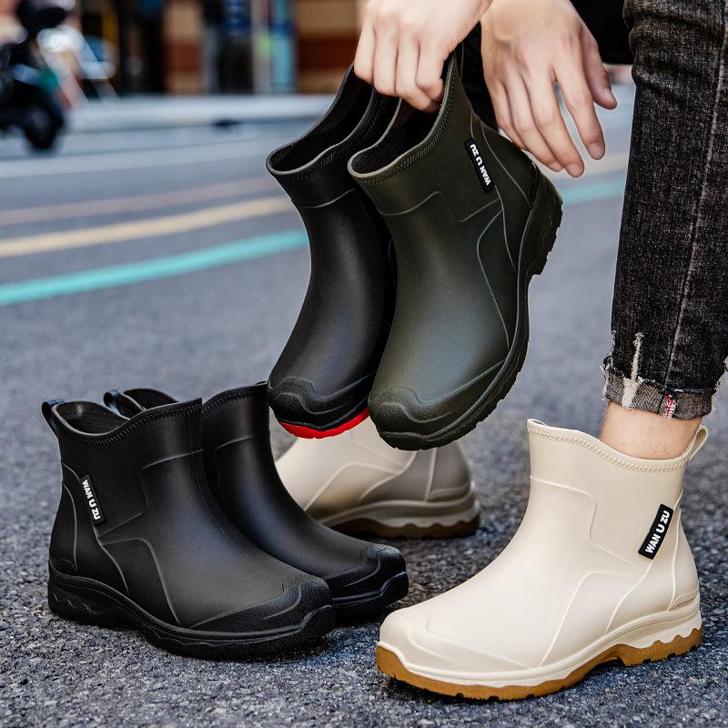 Wiosna i Jesień Nowe Krótkie Kalosze Męskie Modne Kolorowe Outdoorowe Wodoodporne Niskie Kalosze Męskie Ciepłe Gumowe Buty Męskie