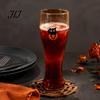 Handheld Slimming Shape Cup 400ML Beer Glass, Spooky Pumpkin Ghost Black Cat Halloween Sturdy High Transparency Glass Cup, Holiday Tall Glassware for