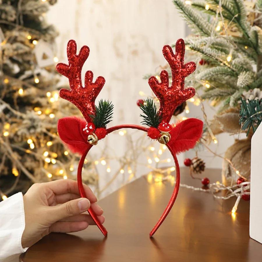 Christmas Headband Xmas Elk Horn Bell Sequin Christmas Hair Band Happy New  Po Props Merry Christmas Decor Gifts for Kids