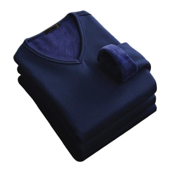 Men Thermal Shirt Fall Winter Base Layer Shirt Fleece Lined V-Neck Pullover Solid Color Warm Long Sleeve Tee Shirt for Daily Wear Sports